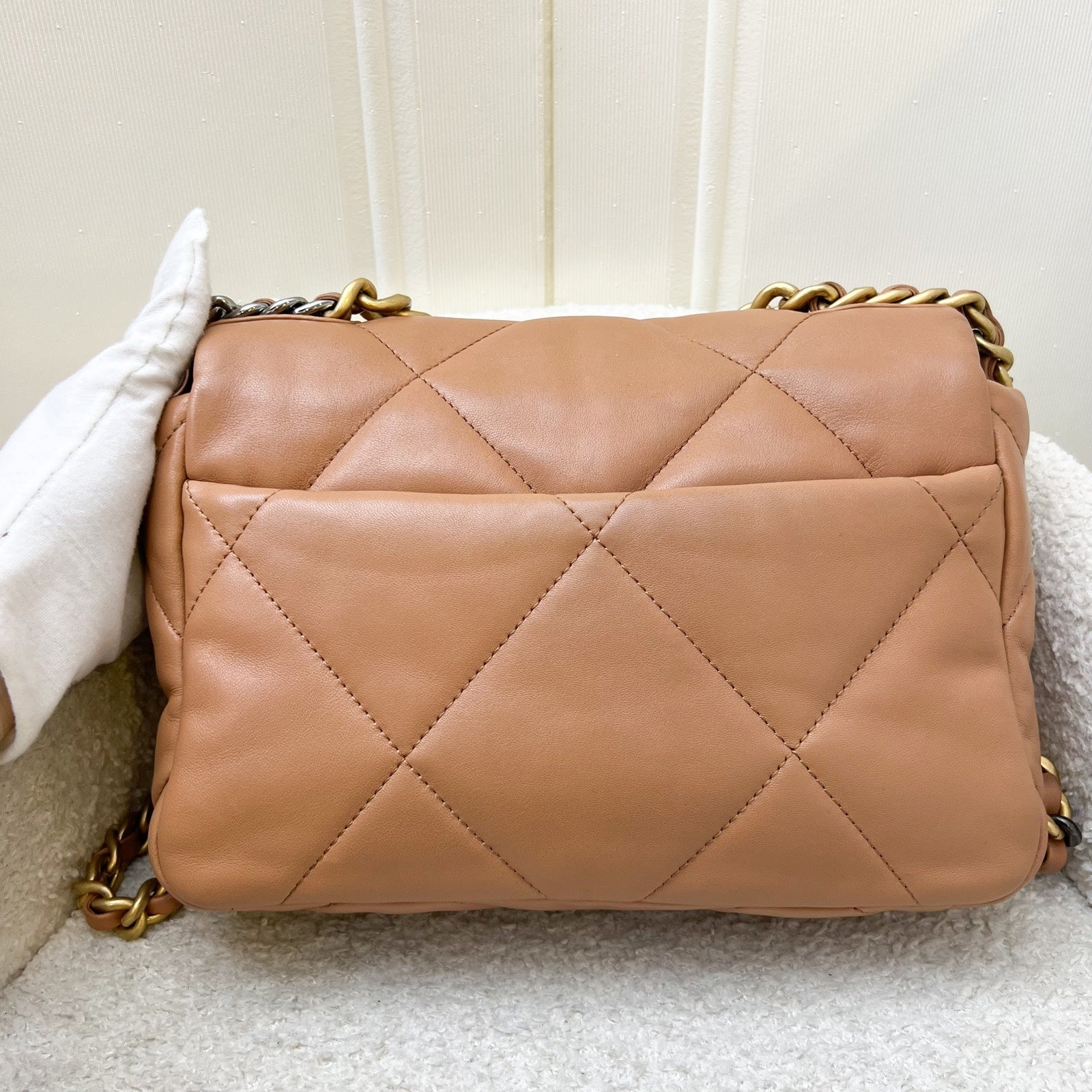 Chanel 19 Small Flap in 21P Caramel Lambskin and 3 Tone Hw ( ) Handbag