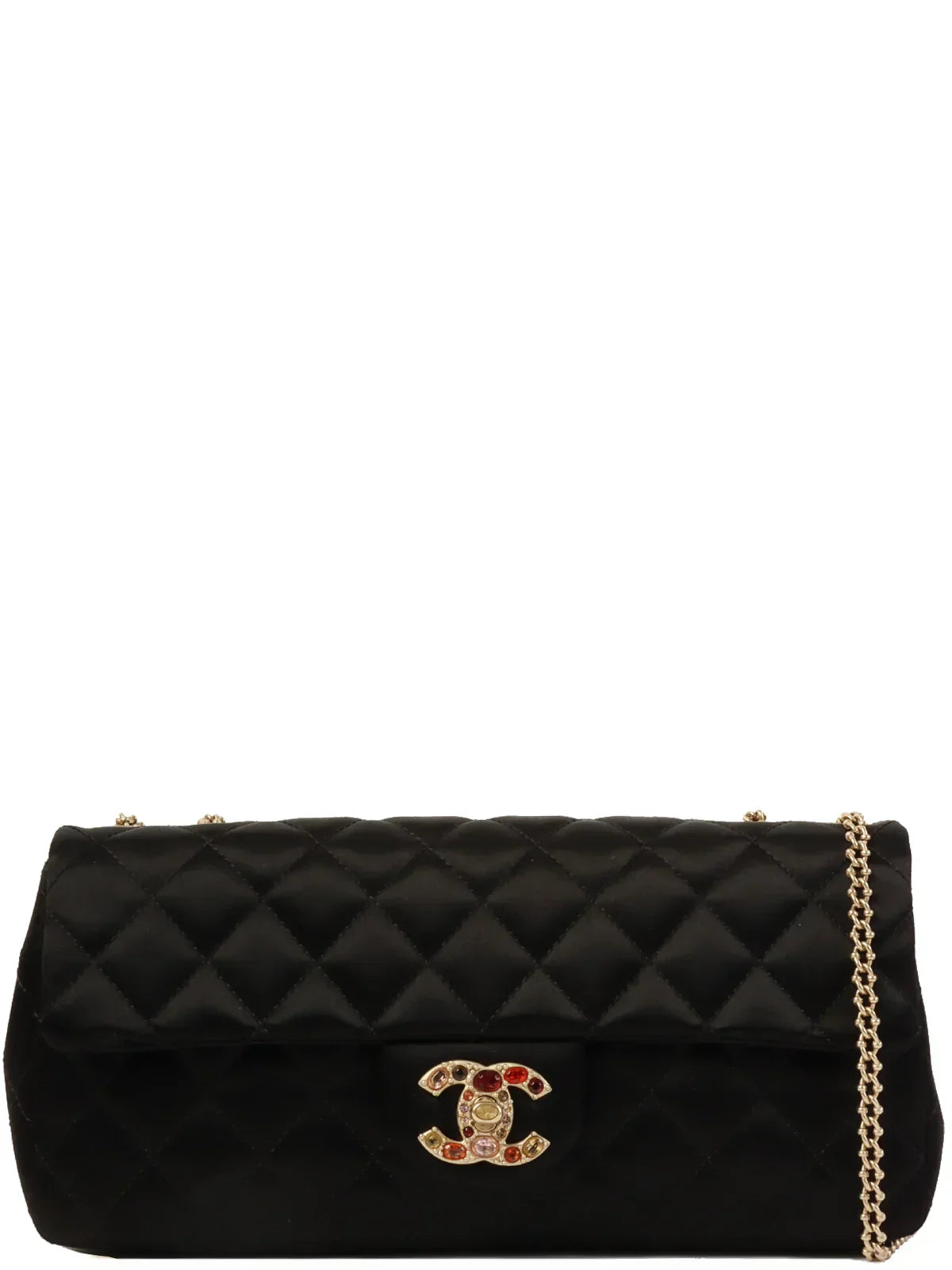 Chanel Around  Made Silk Satin Gripoix Turn-Lock Chain Bag Black/Gold/Multi