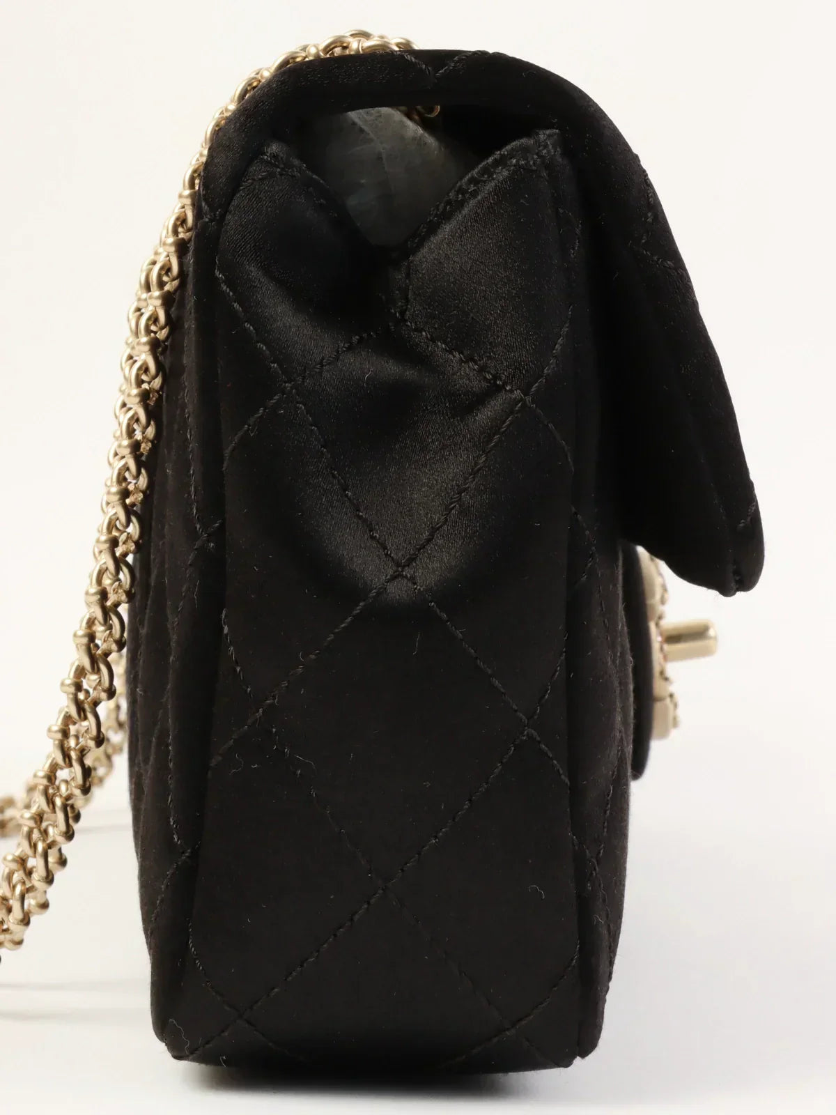 Chanel Around  Made Silk Satin Gripoix Turn-Lock Chain Bag Black/Gold/Multi