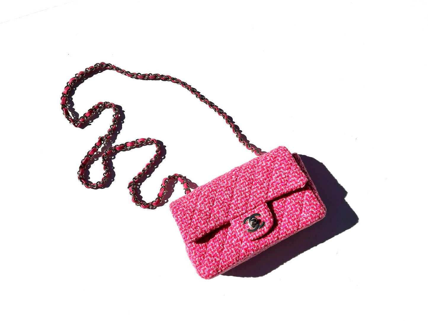 Chanel Wool Tweed Pink Rectangular Mini Flap Bag
