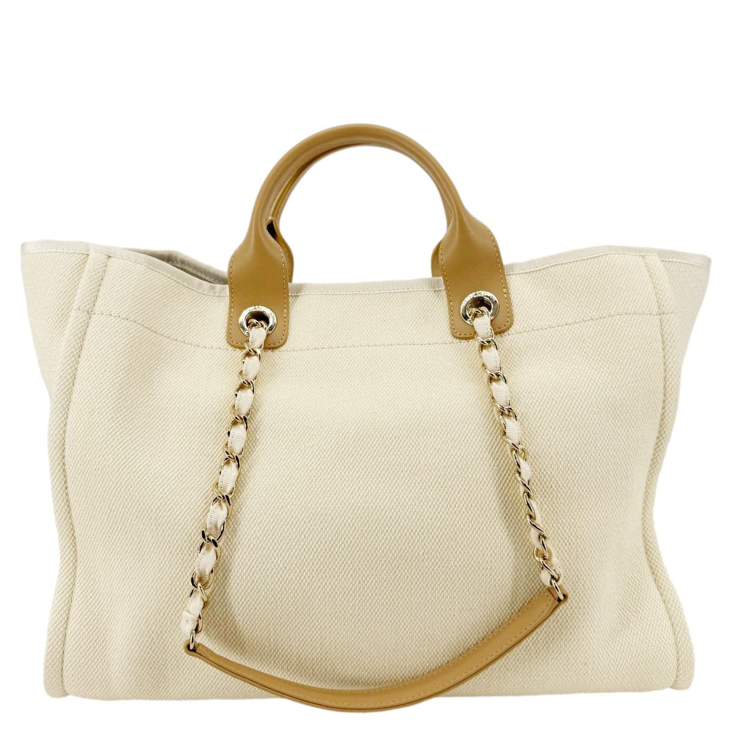 Chanel Deauville Pearl Embellished Cream Canvas Travel Bag Tote Bag
