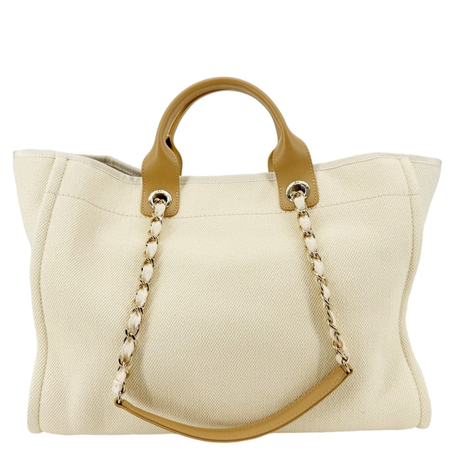 Chanel Deauville Pearl Embellished Cream Canvas Travel Bag Tote Bag