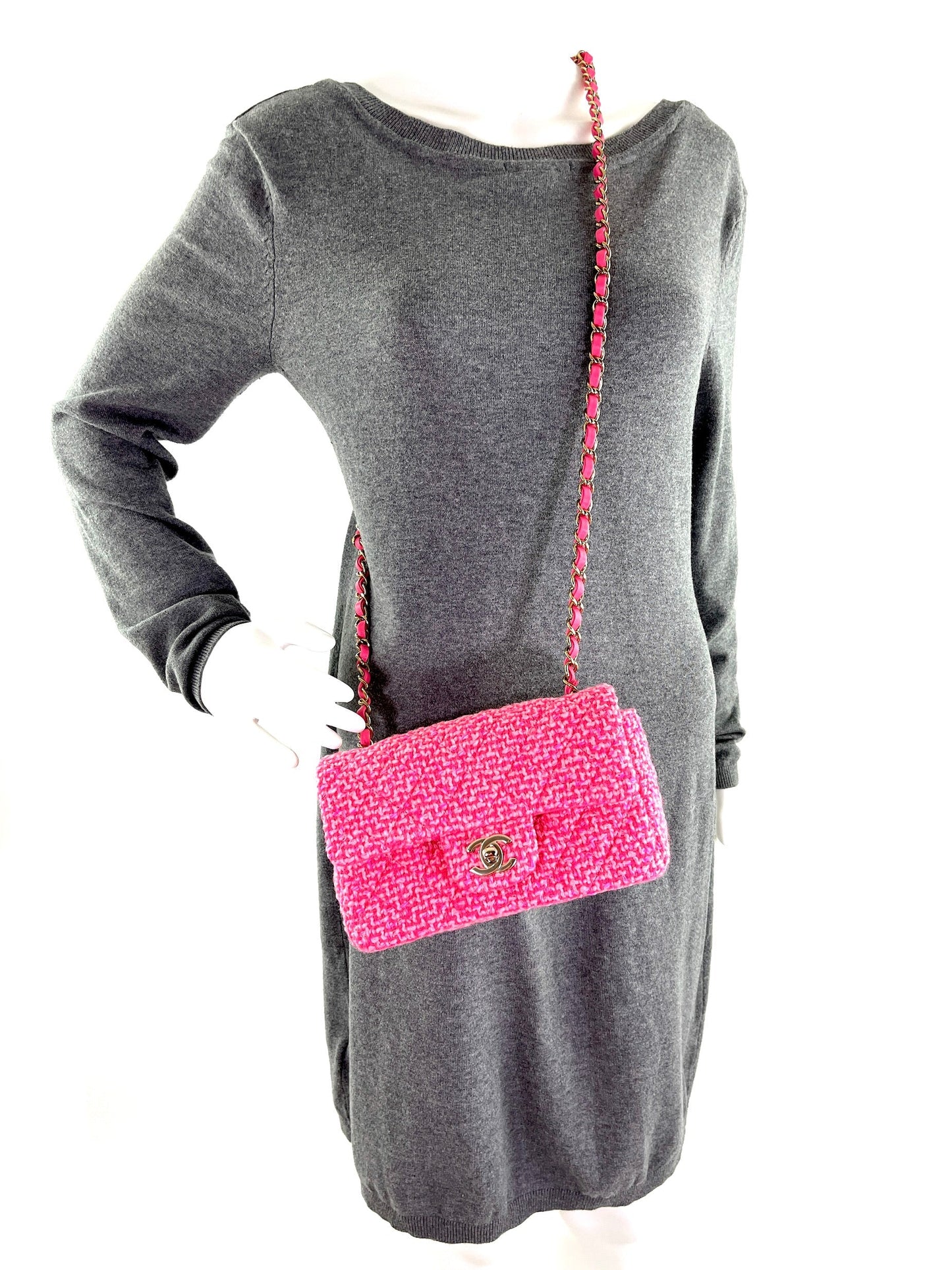 Chanel Wool Tweed Pink Rectangular Mini Flap Bag