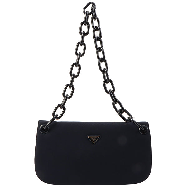 Prada Plate Shoulder Bag Navy Chain Logo