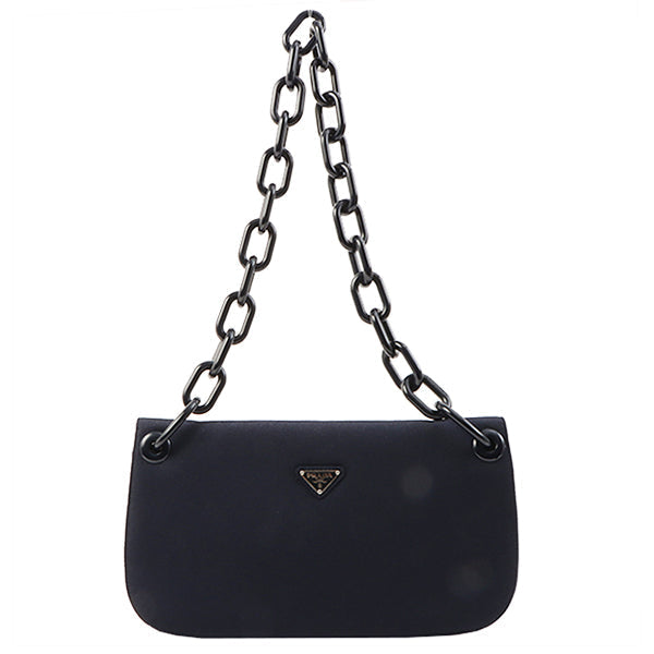Prada Plate Shoulder Bag Navy Chain Logo