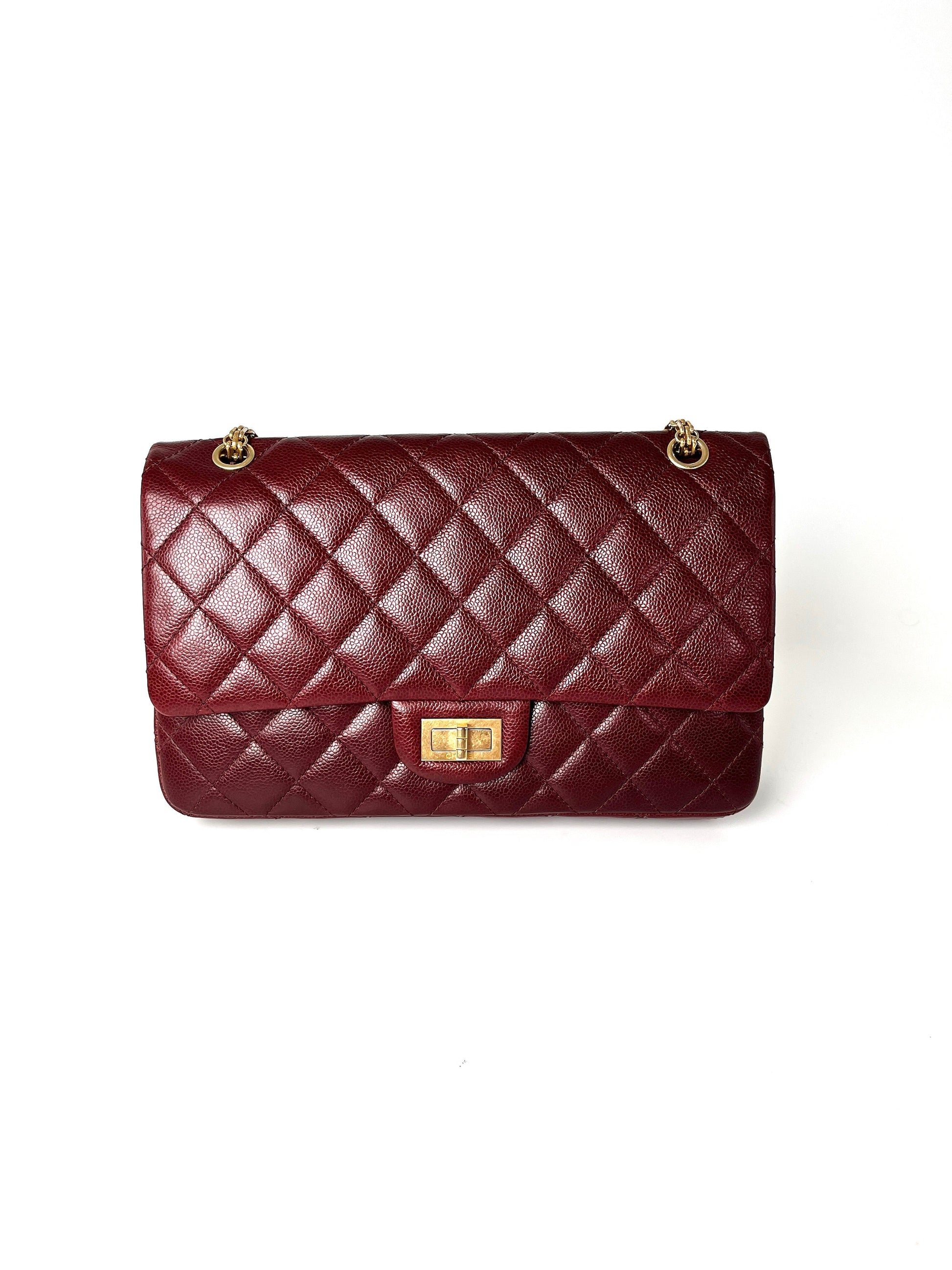 Chanel 2.55 Burgundy Caviar 227 Classic Flap Gold Hardware Shoulder Crossbody Bag