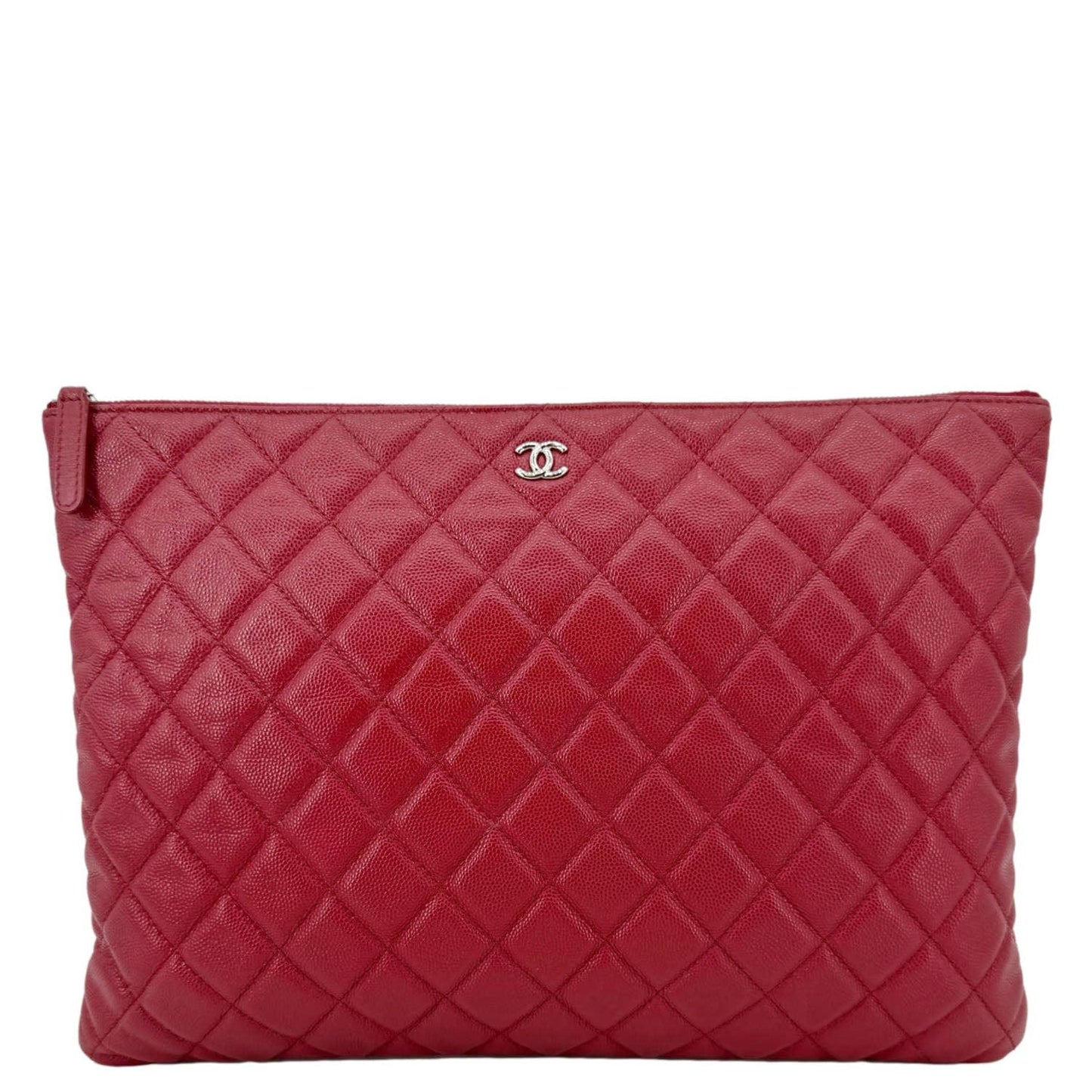 Chanel Quilted Caviar O Cosmetic Red Travel Bag