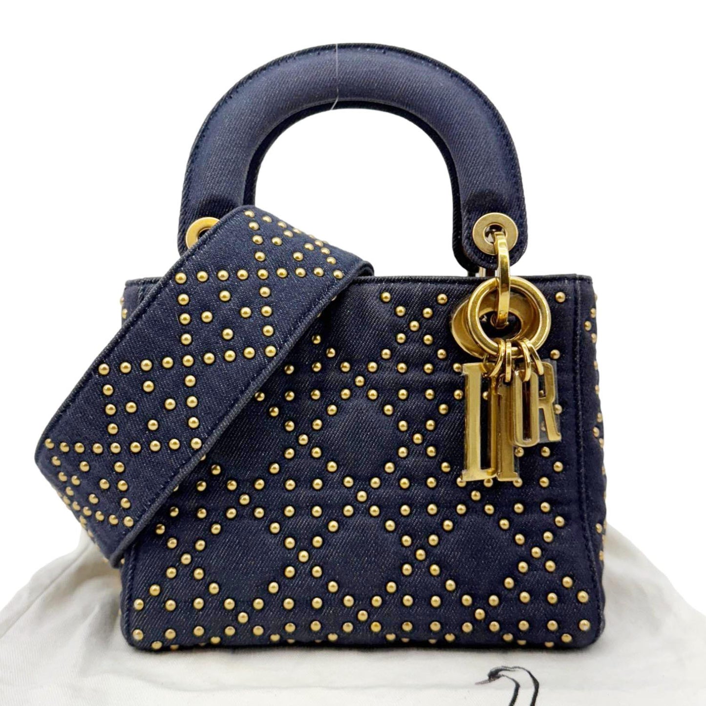 Dior Lady Studded Supple Cannage Crossbody Bag Navy Denim Blue