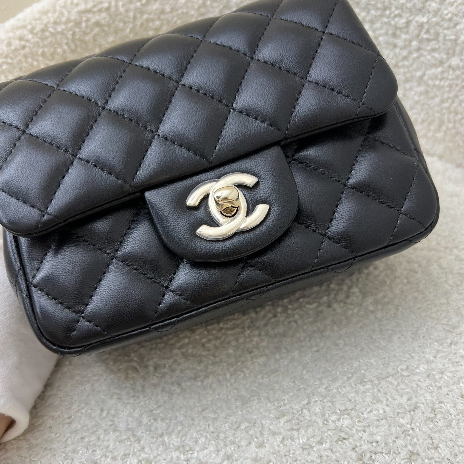 Chanel Classic Square Mini Flap in Black Lambskin and Lghw ( ) Handbag
