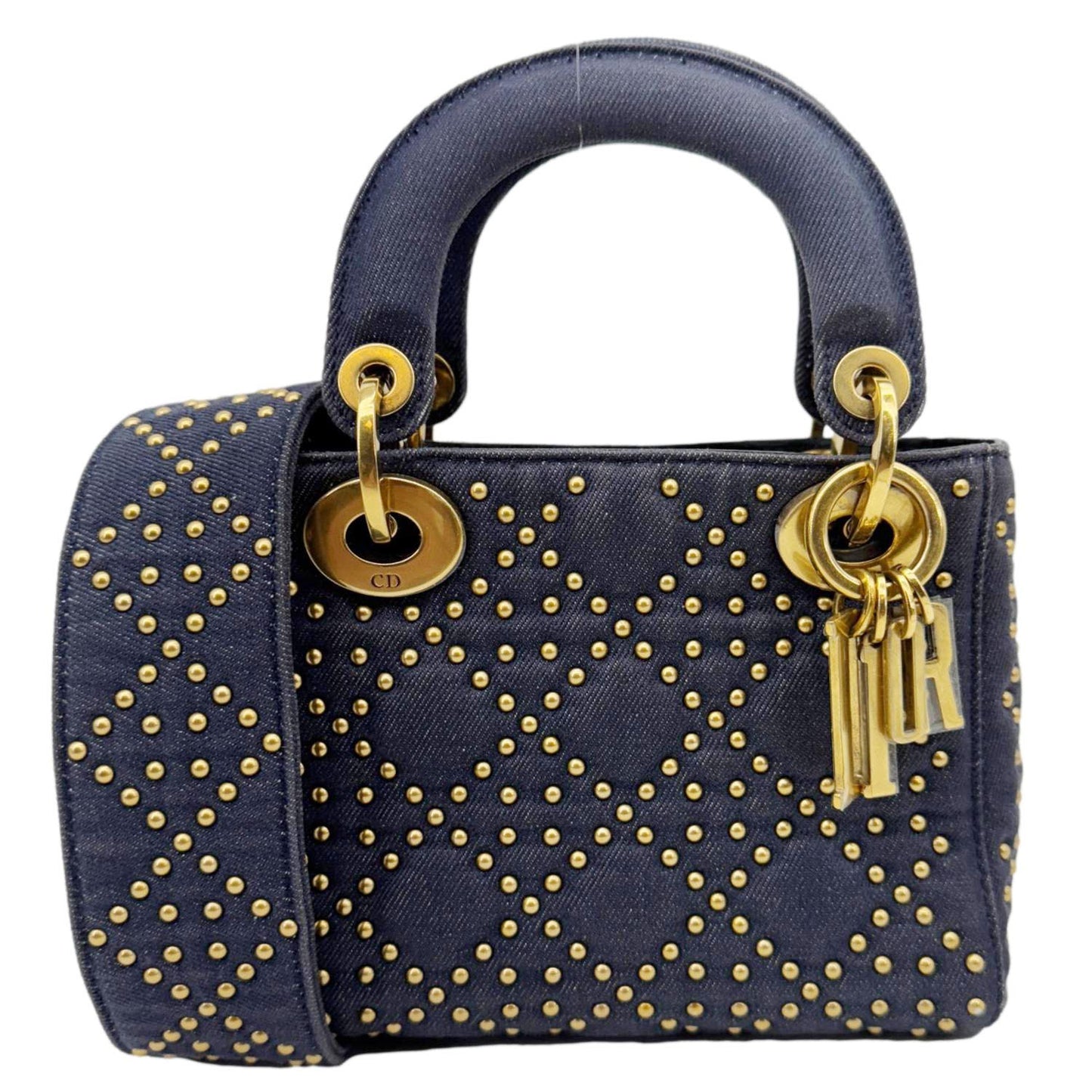 Dior Lady Studded Supple Cannage Crossbody Bag Navy Denim Blue