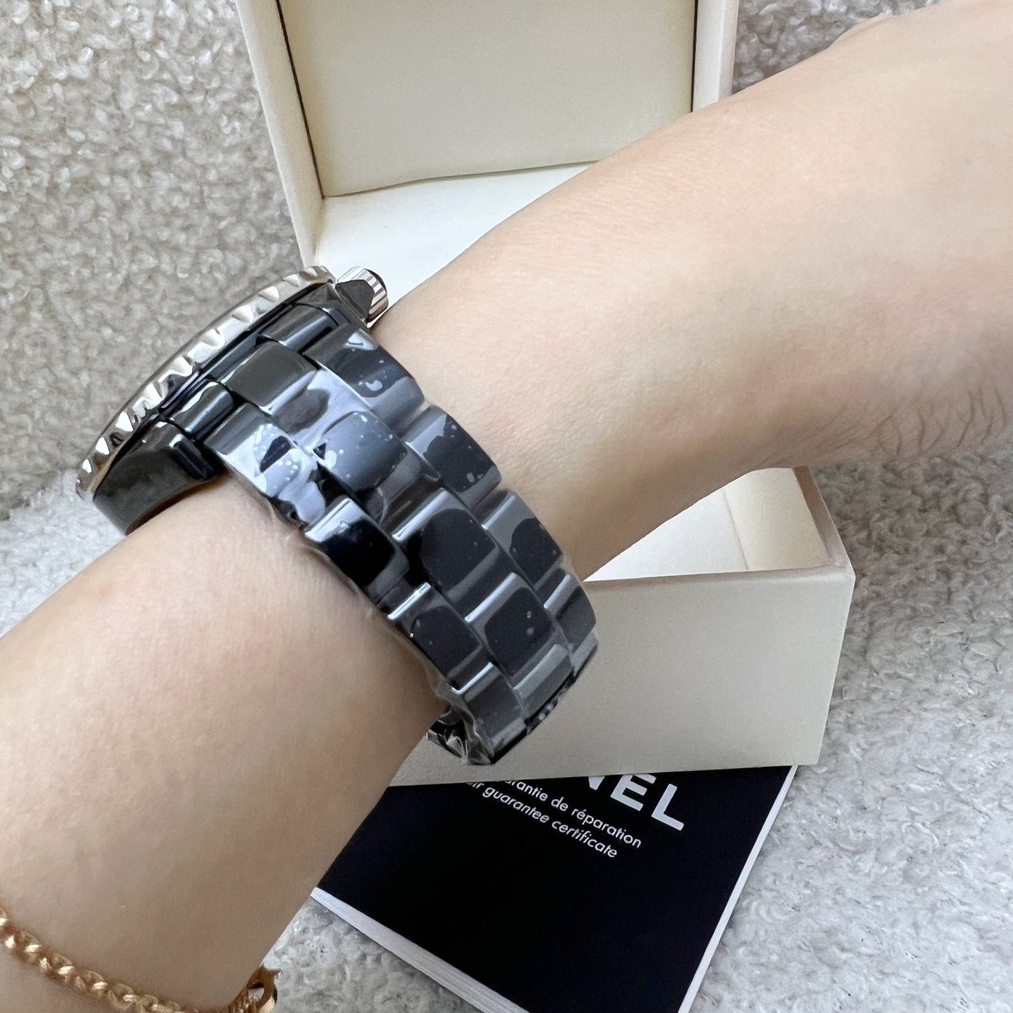 Chanel J12 Watch 33Mm With 12 Diamonds In Black Ceramic Bracelet And Steel (2 Extra Links) ( )