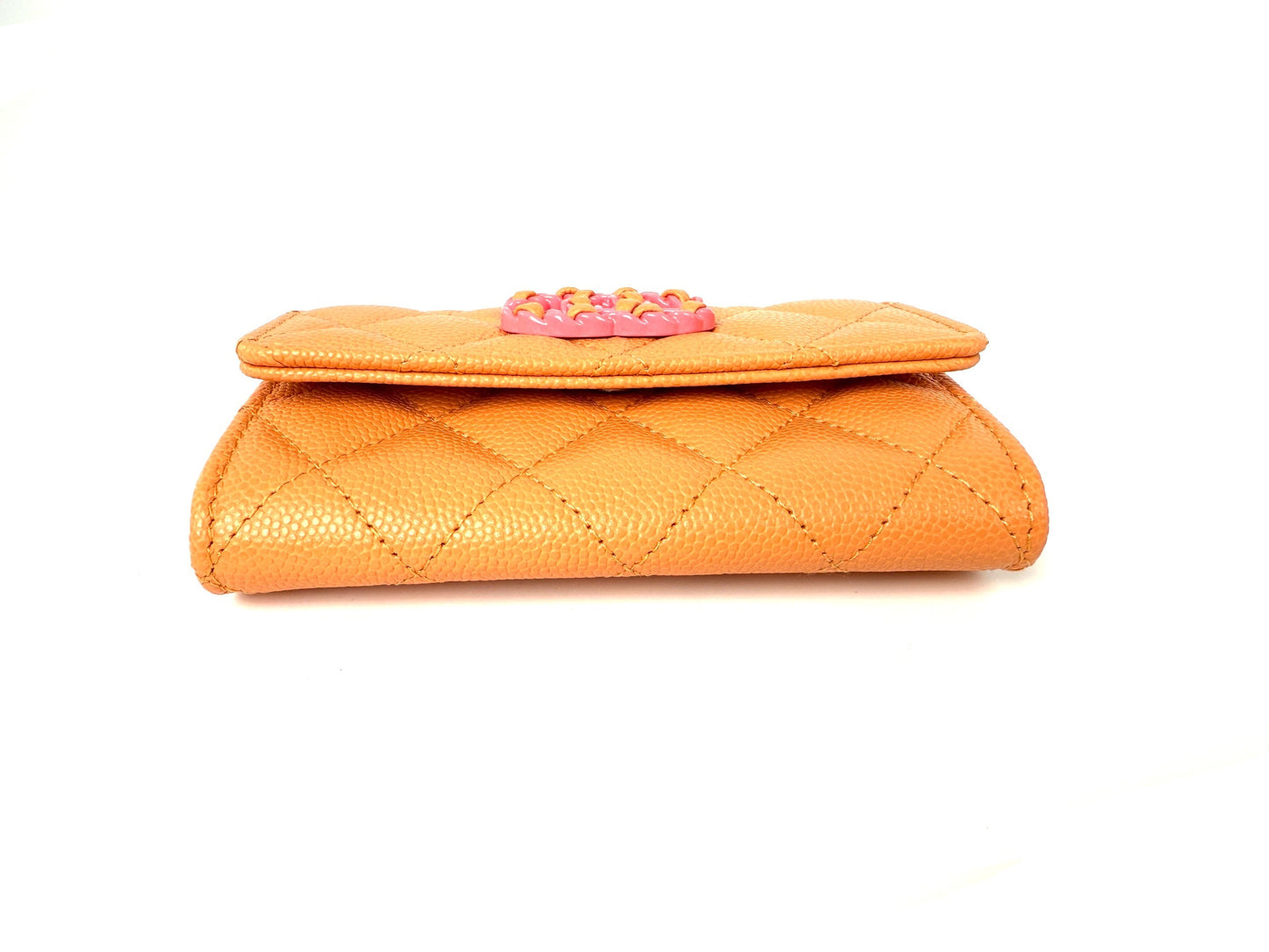 CHANEL 19 Flap Caviar Leather Orange Pink 2024 Compact Card Holder Case