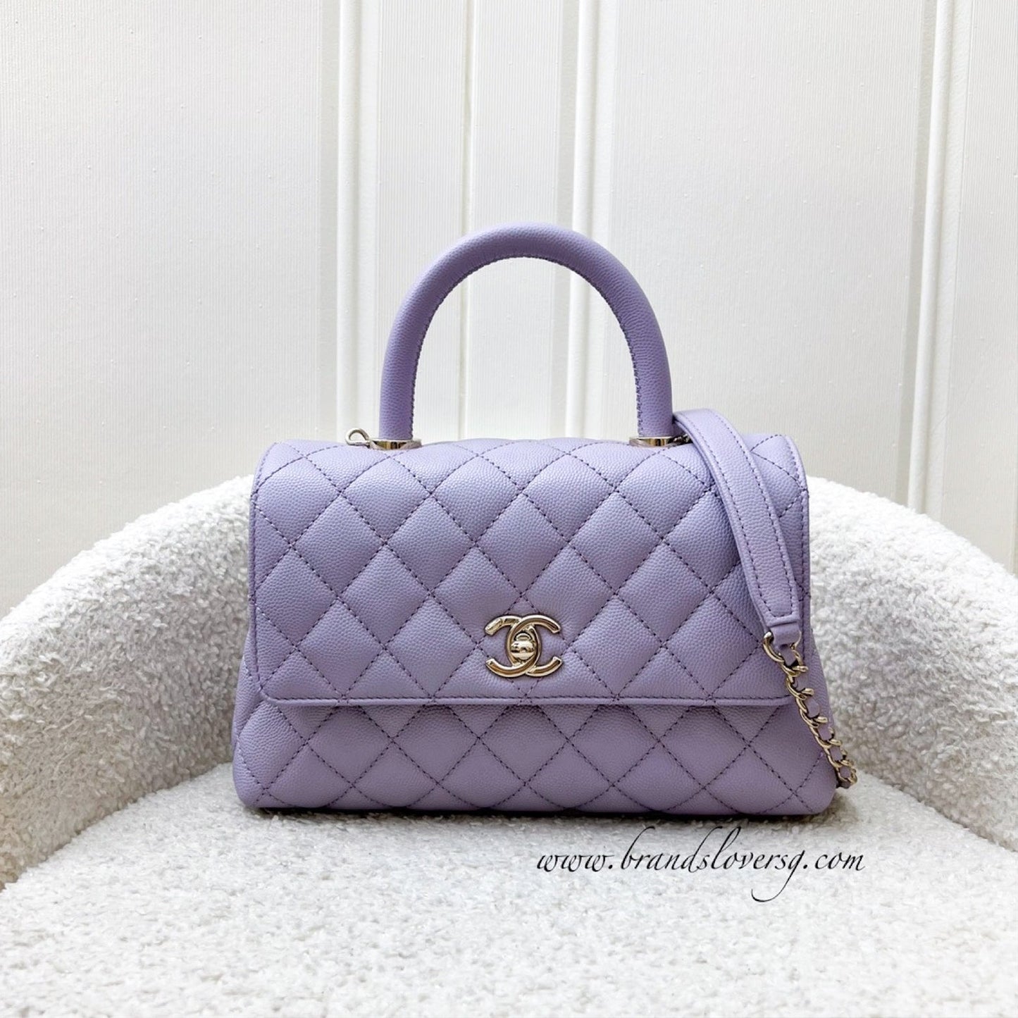 Chanel Small (24Cm) Coco Handle In 24P Lilac Caviar And Lghw ( ) Bag