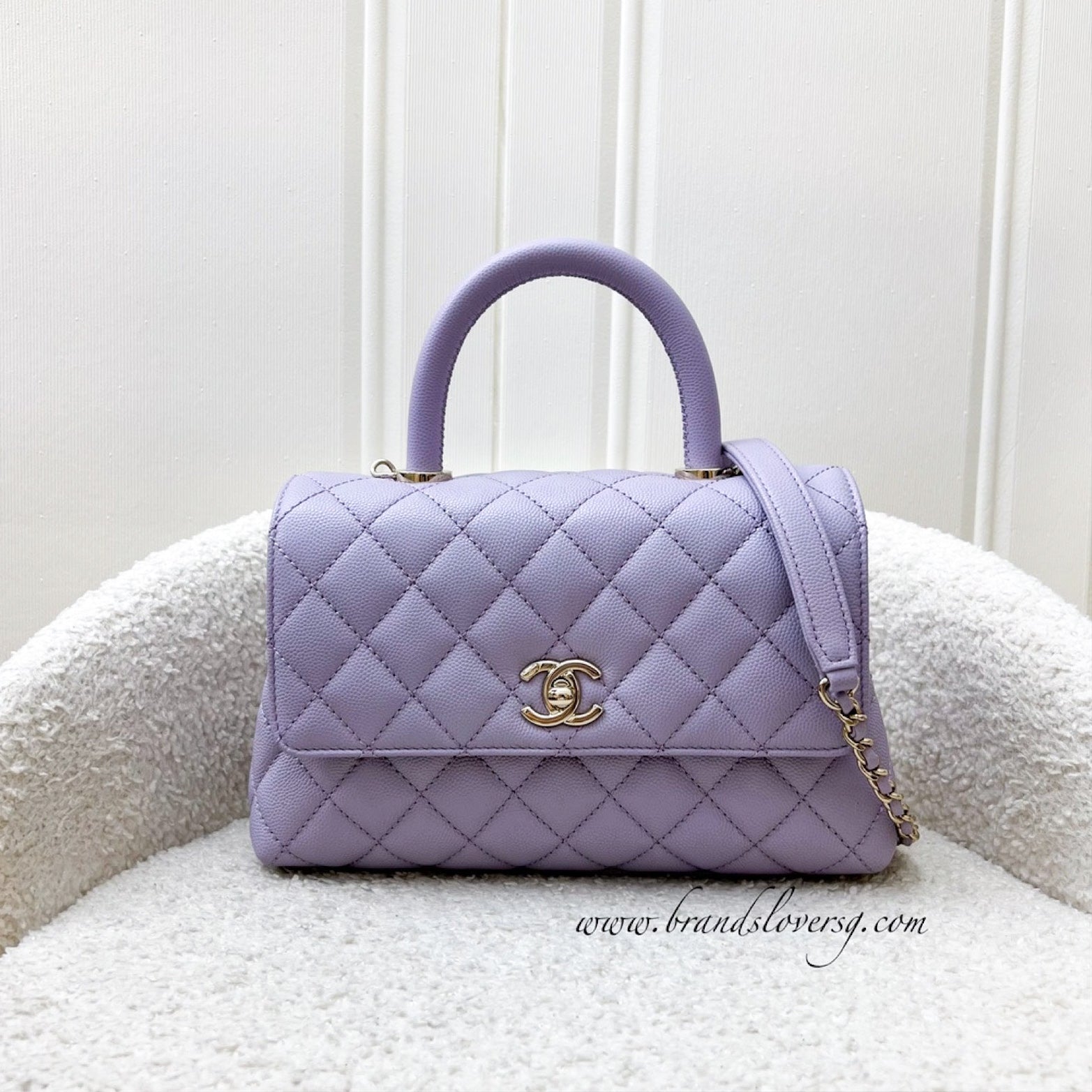 Chanel Small (24Cm) Coco Handle In 24P Lilac Caviar And Lghw ( ) Bag