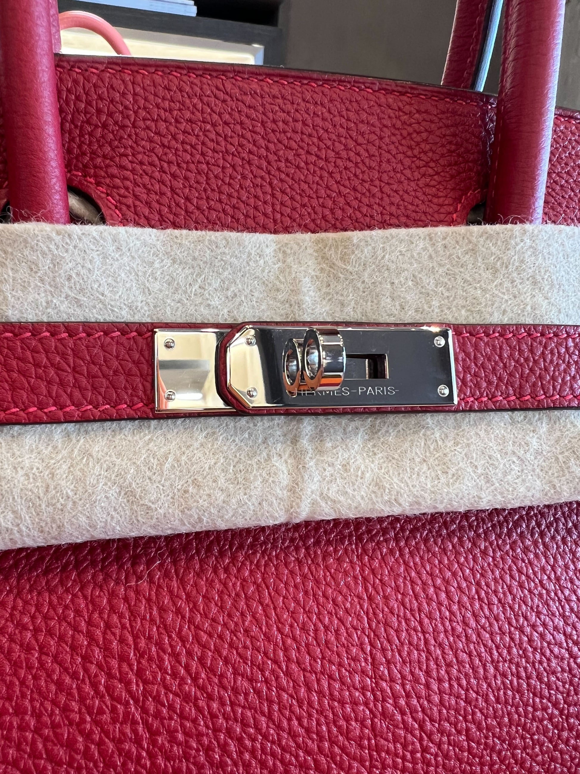 Gucci Hermes Birkin Rouge Vif Togo Palladium Hardware Travel Bag