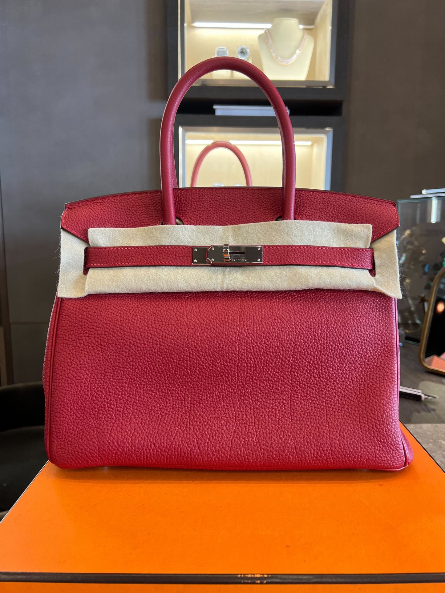 Gucci Hermes Birkin Rouge Vif Togo Palladium Hardware Travel Bag