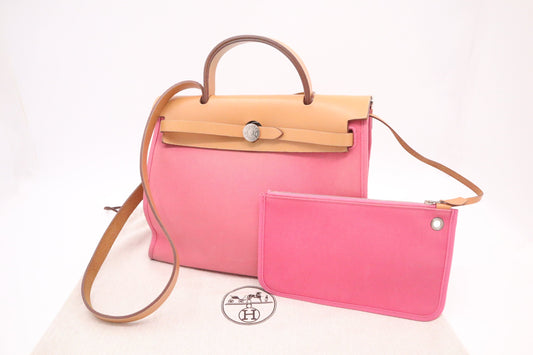 Hermes Herbag Zip In Canvas Pink Travel Bag