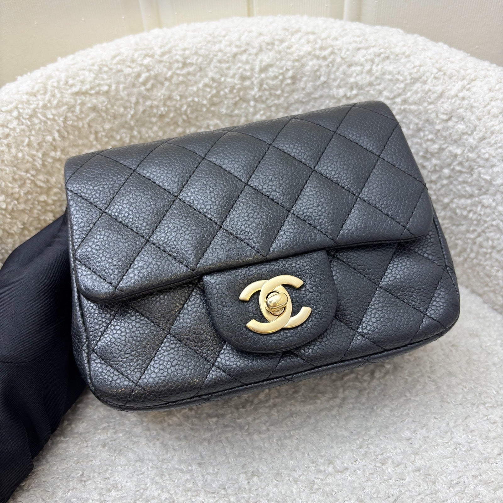 Chanel Classic Square Mini Flap In Black Caviar And Matte Ghw Bag