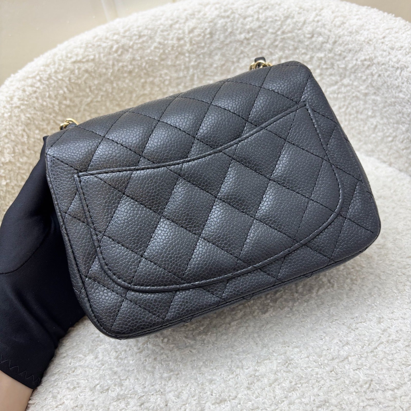 Chanel Classic Square Mini Flap in Black Caviar and Matte Ghw Handbag