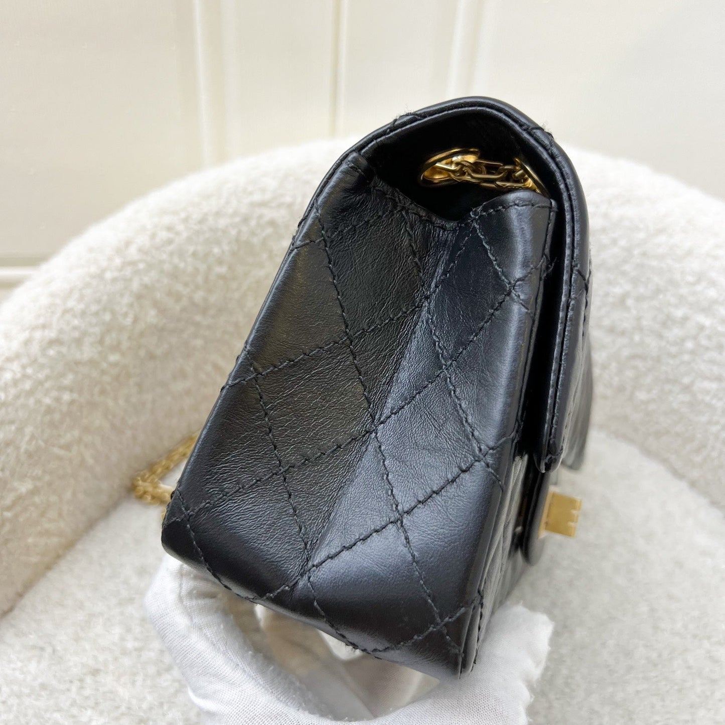 Chanel Classic 2.55 Reissue Mini Flap in Black Distressed Calfskin Aghw ( ) Handbag