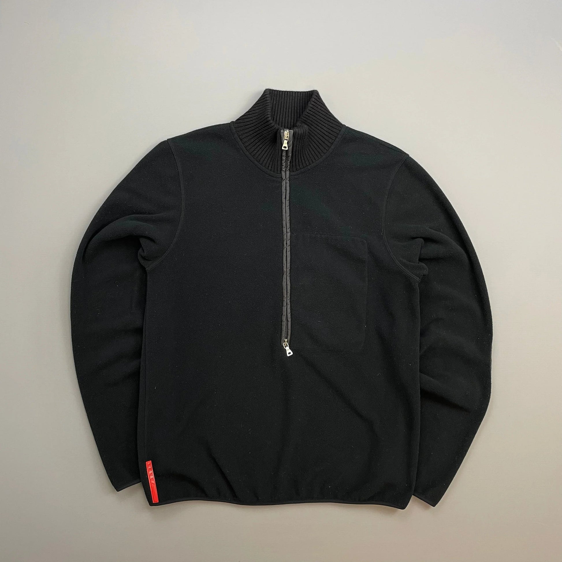 Prada Handbag Sport 00s Elbow Dual- Lightweight Fleece Jumper Nylon Black Zip
