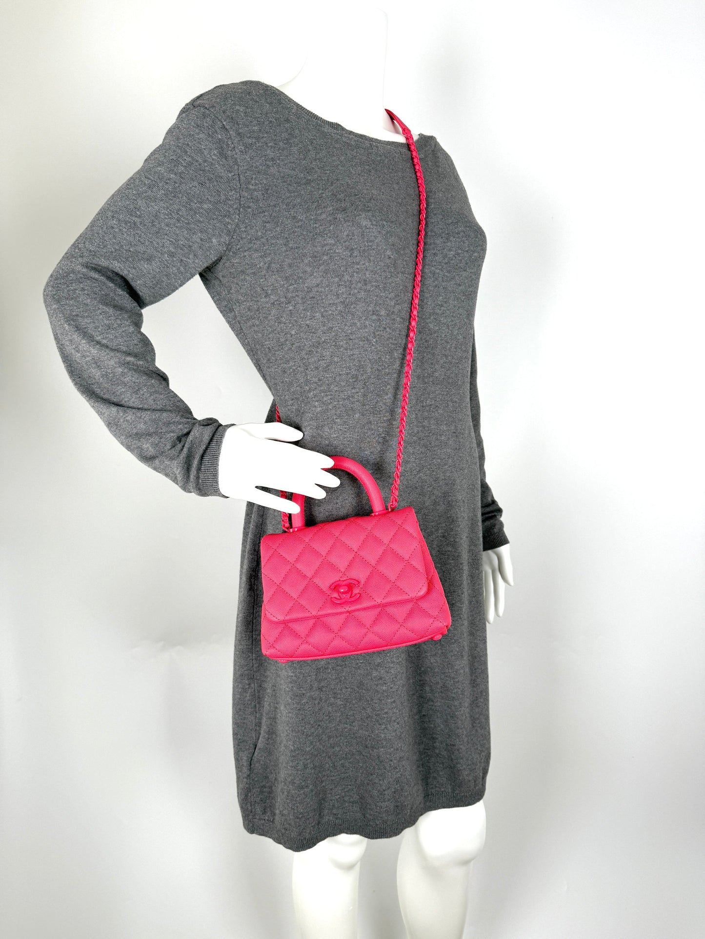 Chanel Coco Handle Incognito Monochrome Extra Mini Pink Quilted Caviar Flap Crossbody Bag