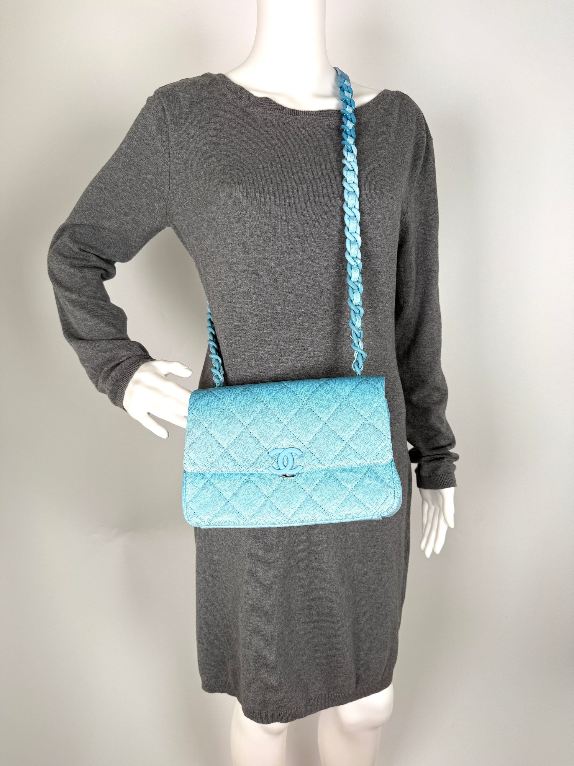 Chanel My Everything Incognito Medium Blue Ombre Shaded Quilted Shiny Caviar Flap Crossbody Bag