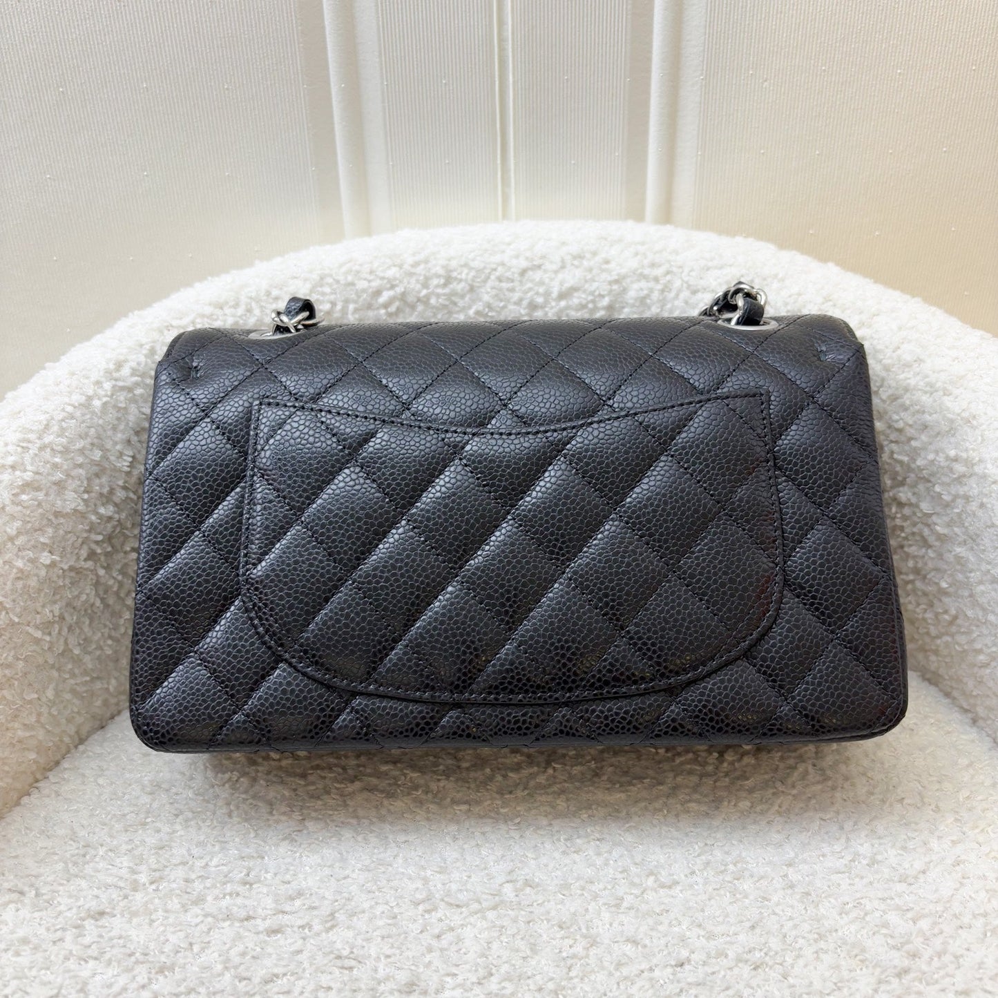 Chanel Small Classic Flap CF in Black Caviar and SHW (Model: A01113)