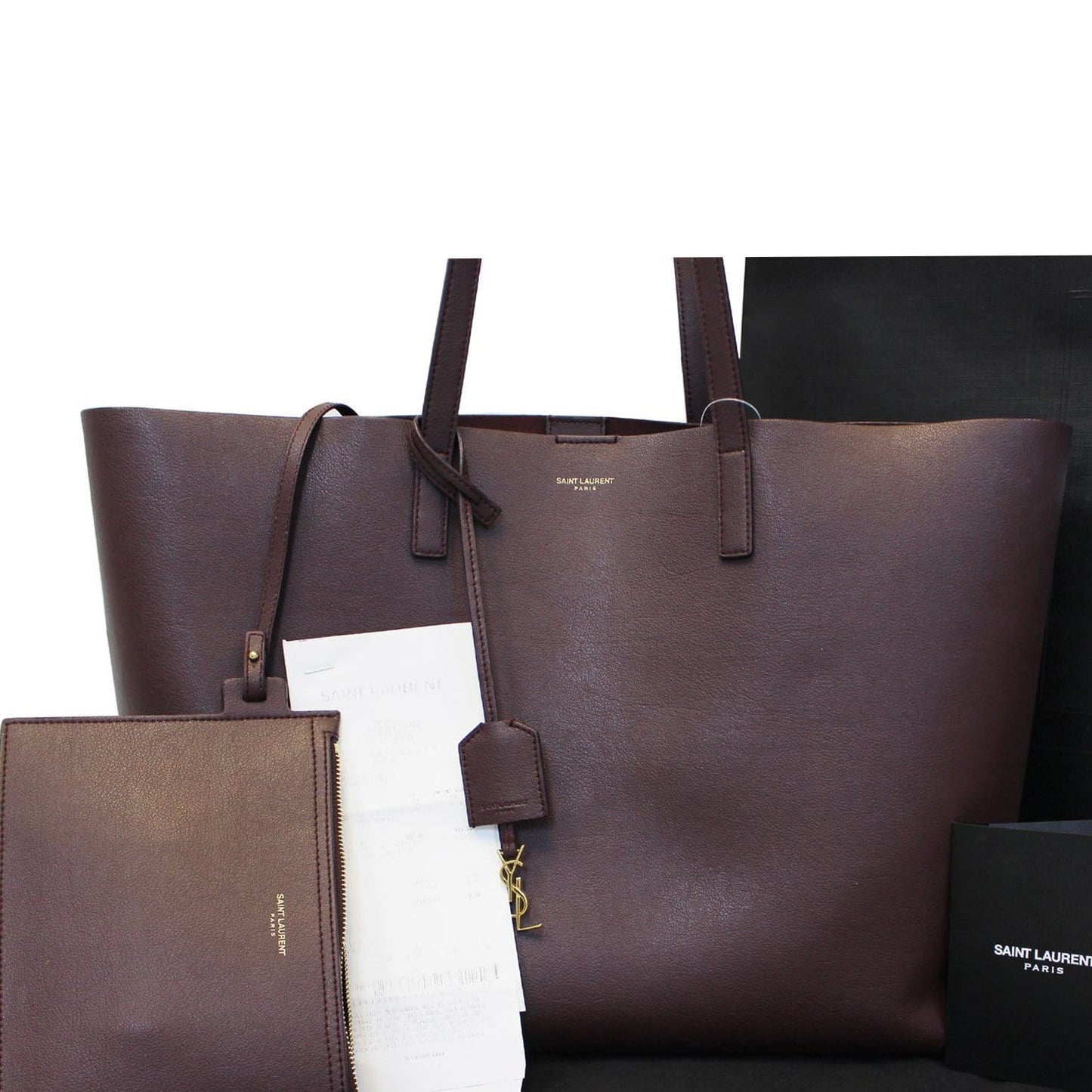YSL Saint Laurent Yves East West Shopping Tote Bag Leather Black Shoulder Bag