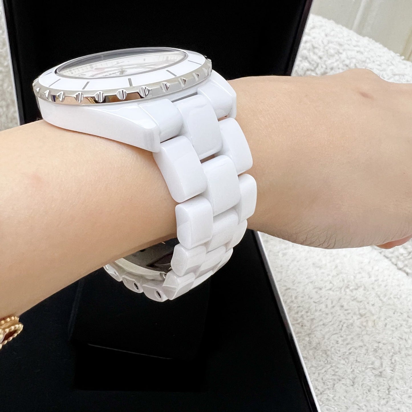 Chanel [serviced for $1380 in Feb 2026] Limited Edition "pink Light" J12 Watch 38MM Automatic Movement with 8 Diamonds in White Ceramic Bracelet and S