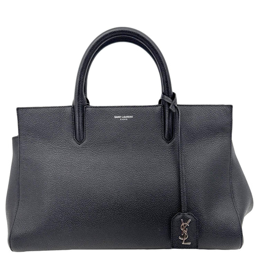 YSL Saint Laurent Yves Cabas Rive Gauche Pebbled Satchel Bag Leather Black Small