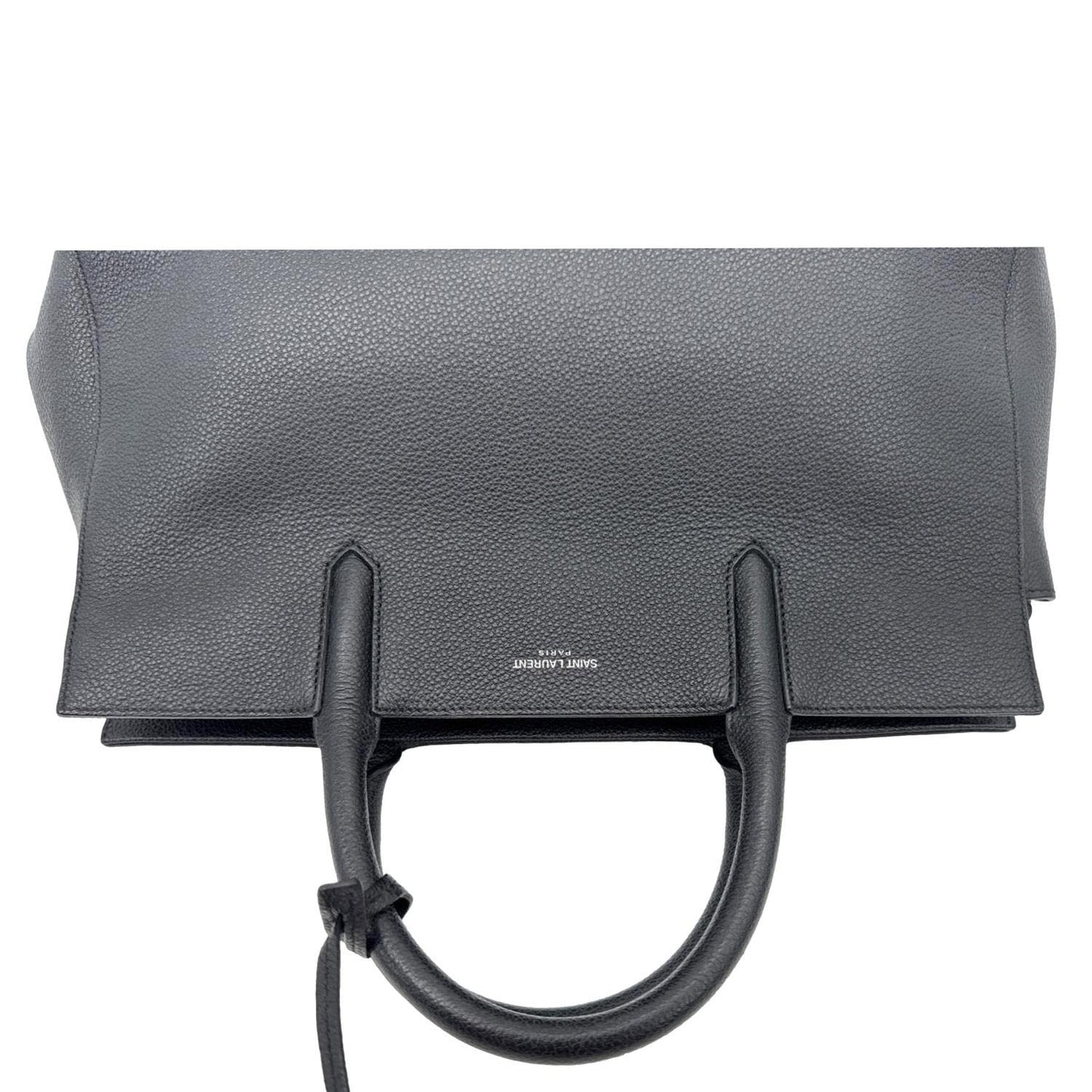 YSL Saint Laurent Yves Cabas Rive Gauche Pebbled Satchel Bag Leather Black Small
