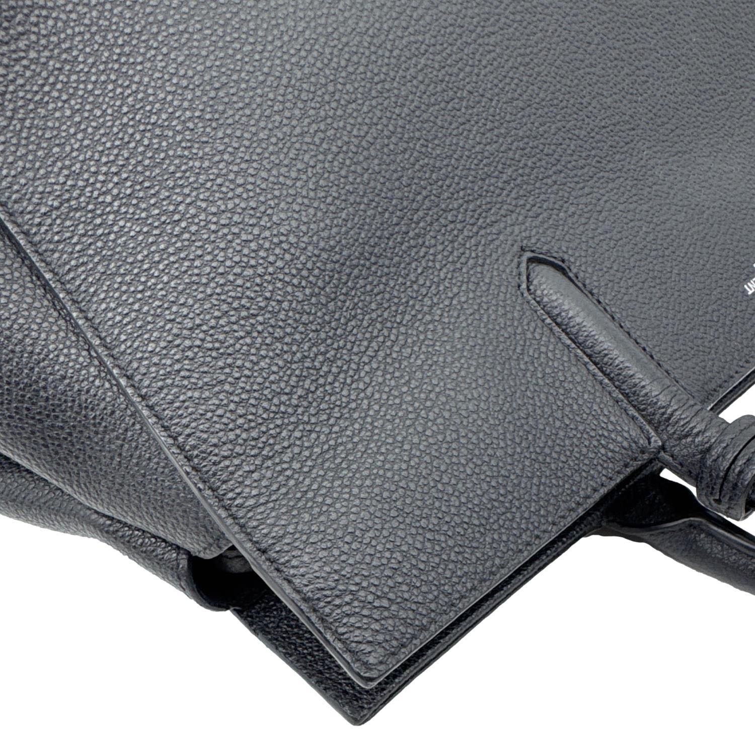 YSL Saint Laurent Yves Cabas Rive Gauche Pebbled Satchel Bag Leather Black Small