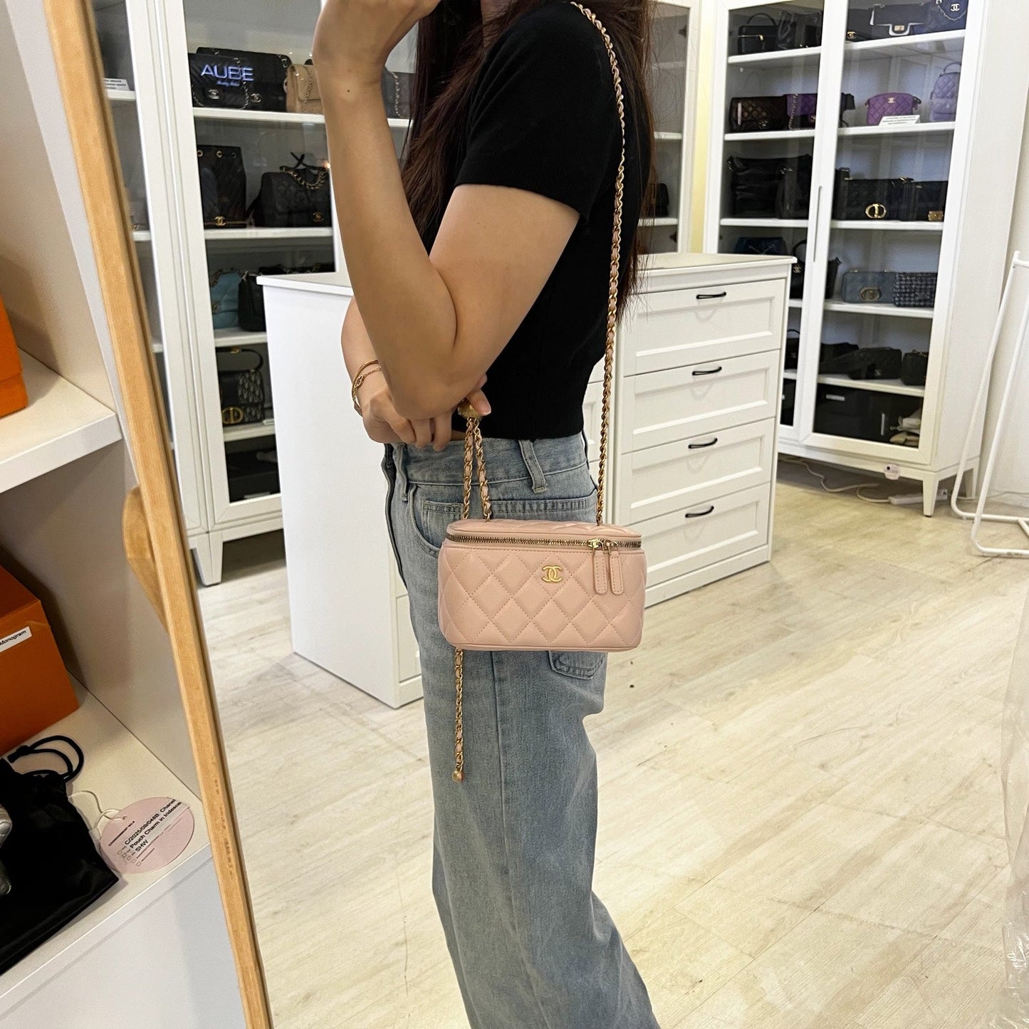 Chanel Pearl Crush Adjustable Chain Vanity in 23B Pink Lambskin and AGHW