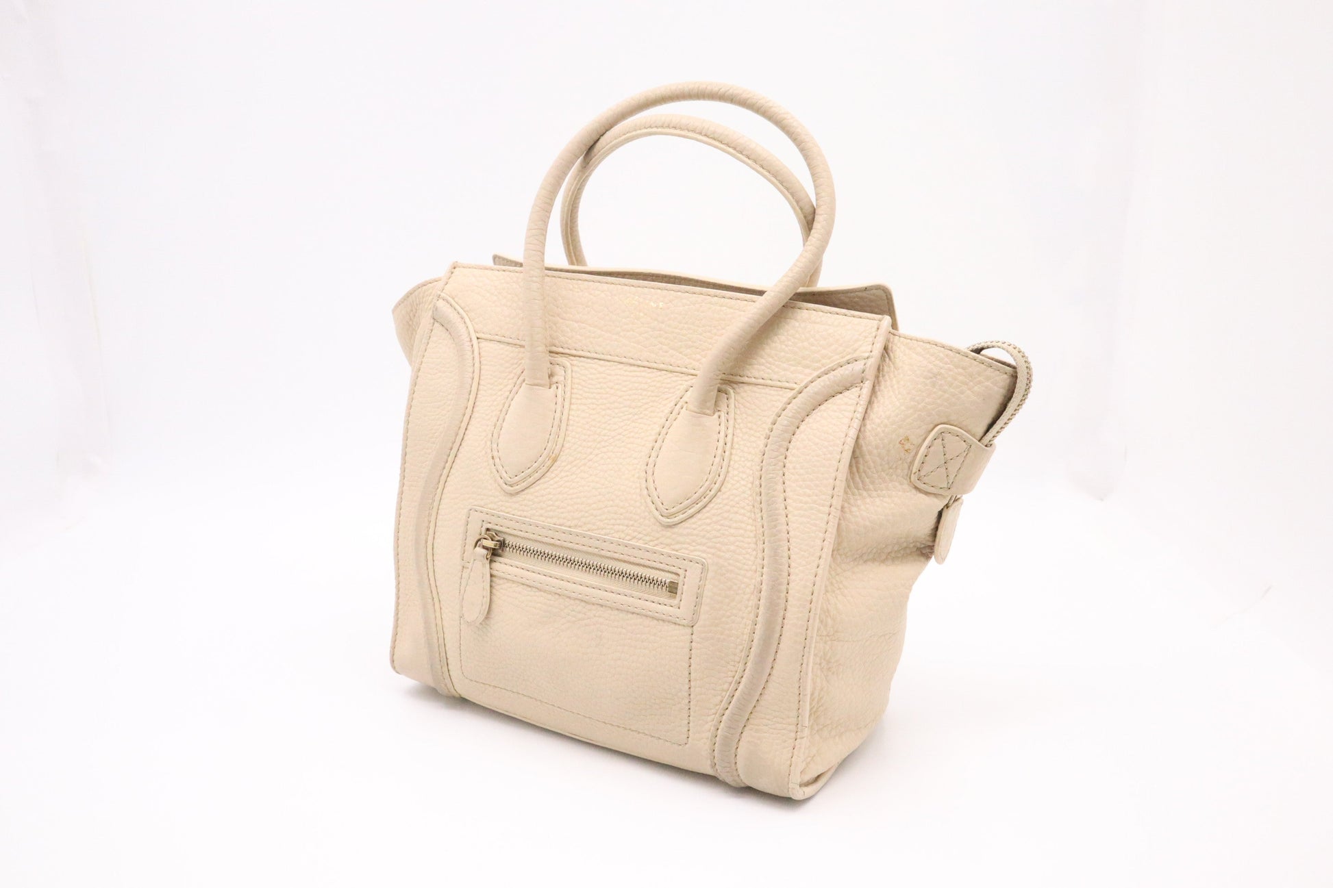 Celine Micro Luggage In Drummed Handbag Leather Cream Travel Bag