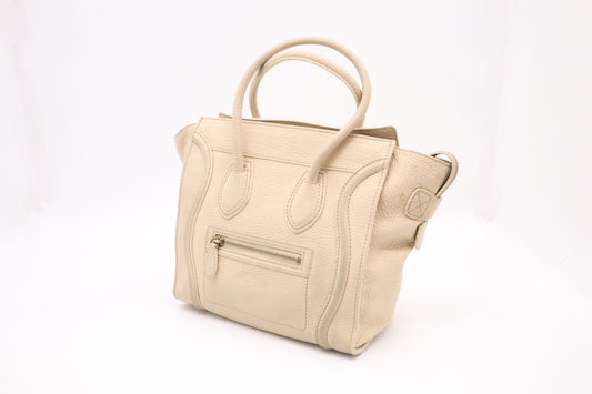 Celine Micro Luggage In Drummed Handbag Leather Cream Travel Bag