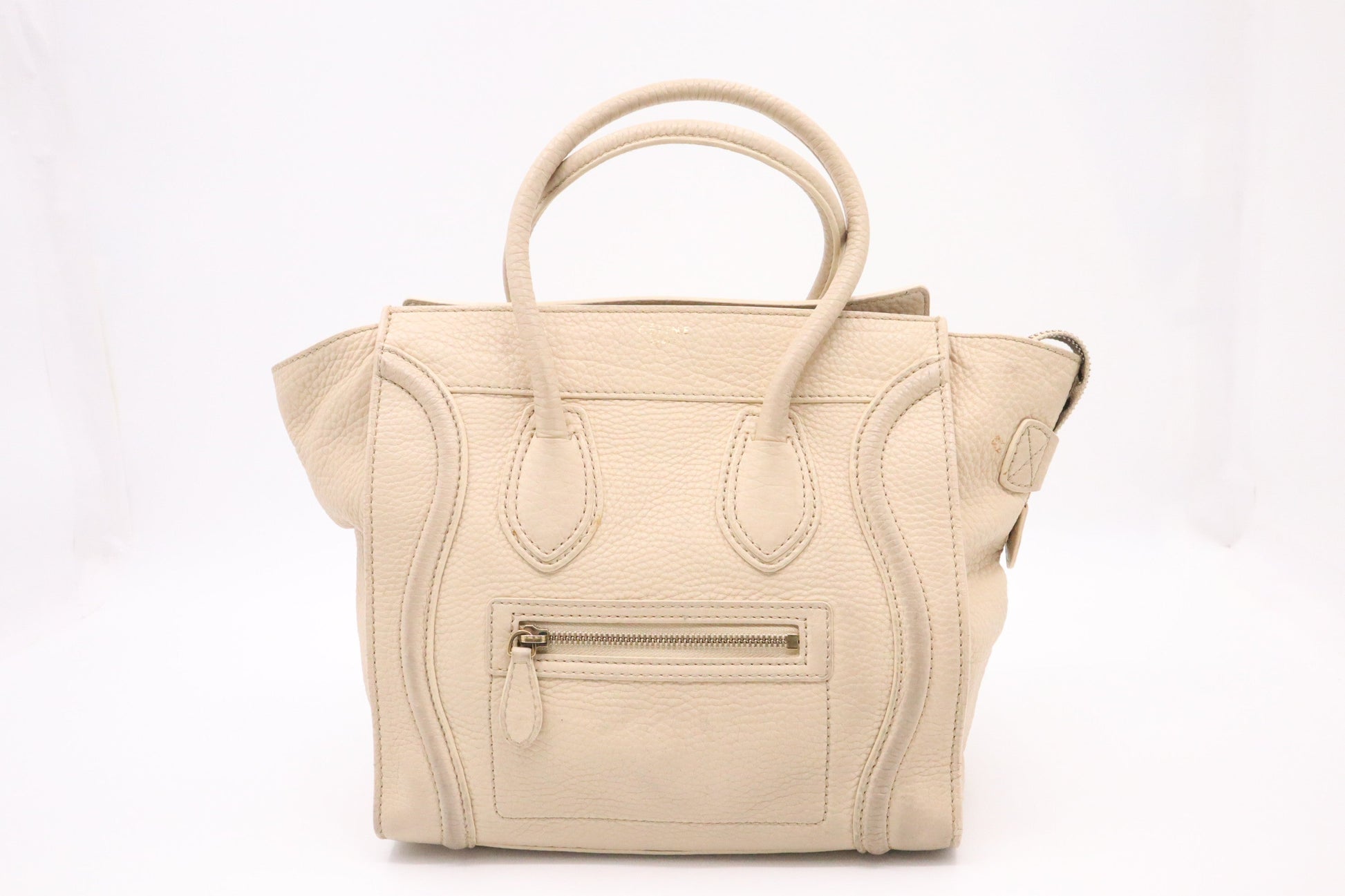 Celine Micro Luggage In Drummed Handbag Leather Cream Travel Bag