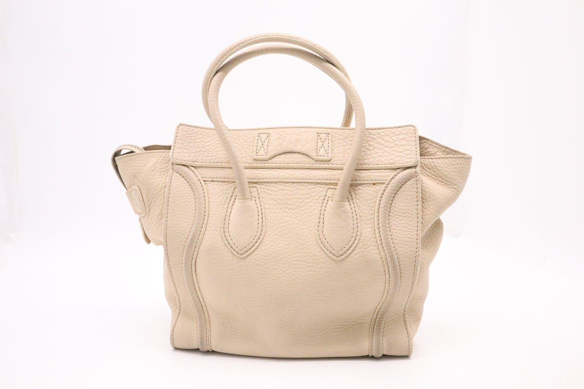 Celine Micro Luggage In Drummed Handbag Leather Cream Travel Bag