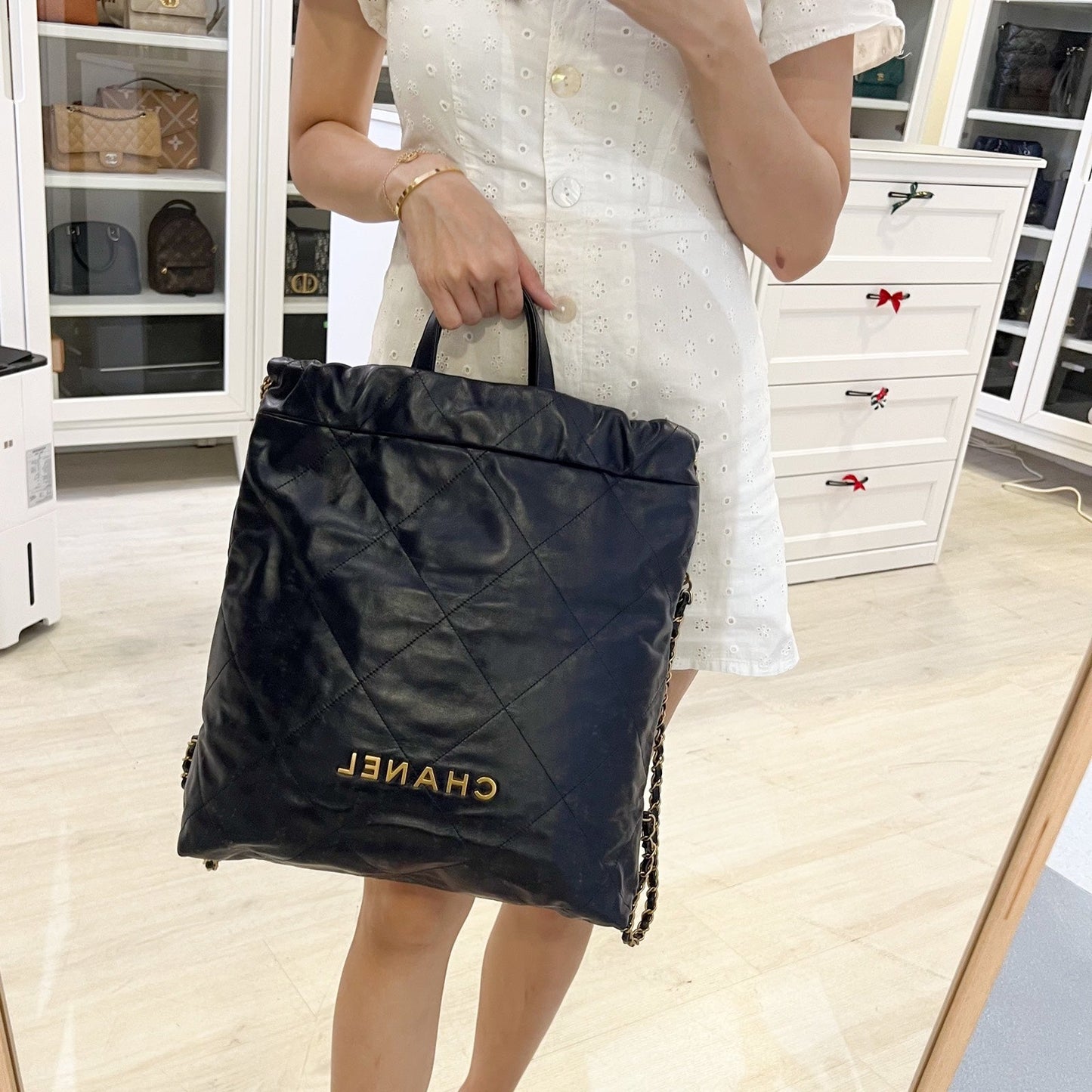 Chanel 22 Large Backpack in 22S Navy Blue Shiny Calfskin and AGHW