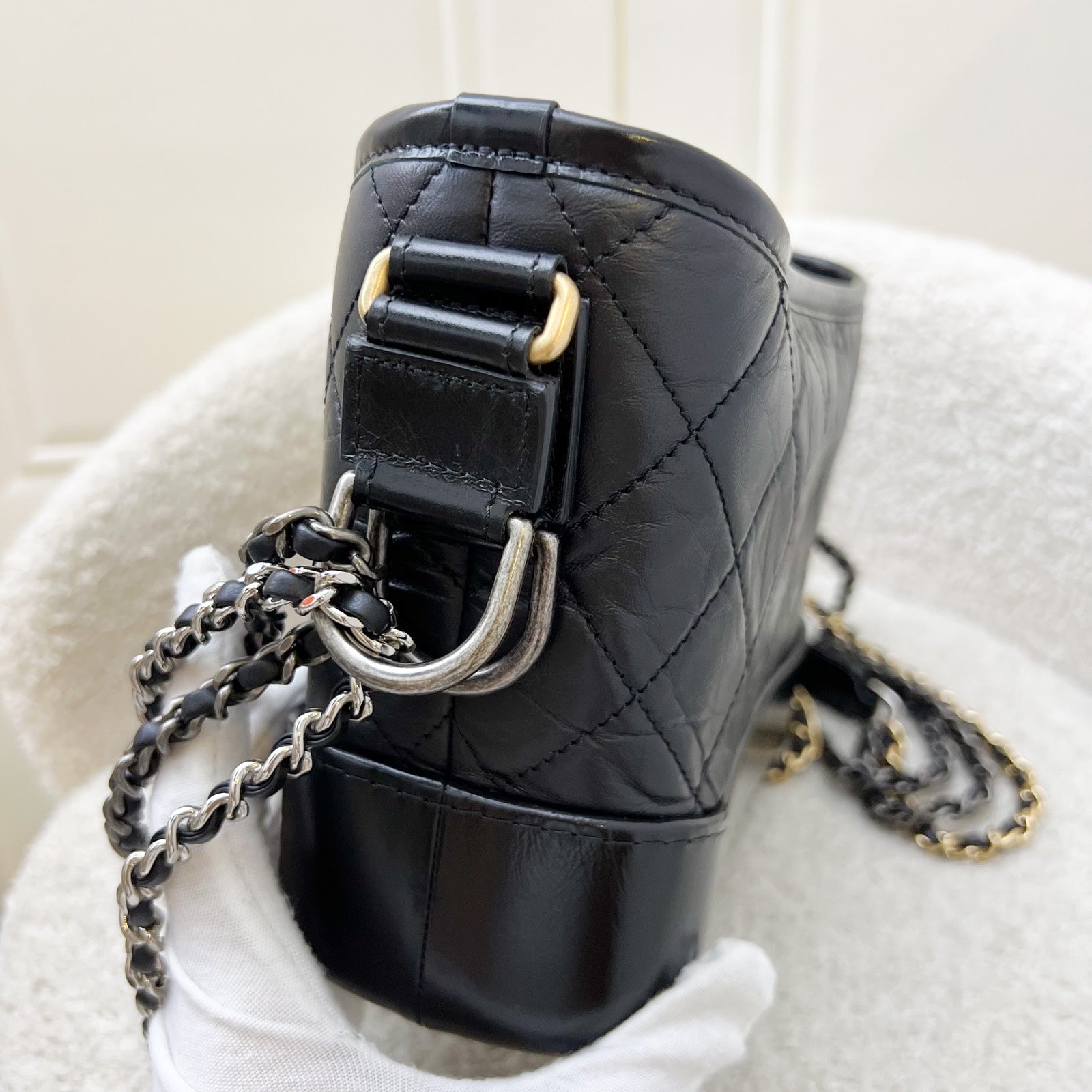 Chanel Small Gabrielle Hobo in Black Distressed Calfskin and 3 Tone Hardware ( )