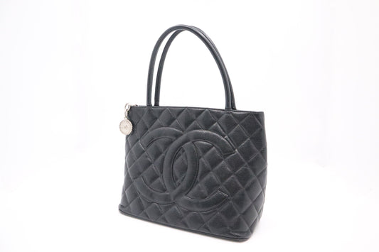 Chanel Medallion Caviar Black Leather Tote Bag