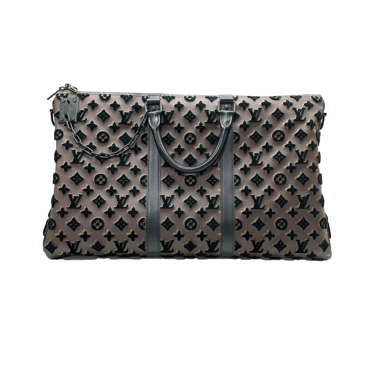 Louis Vuitton Keepall Triangle 50 Monogram Canvas Tufting Black Travel Bag