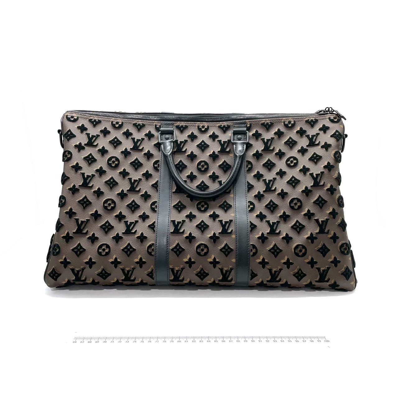 Louis Vuitton Keepall Triangle 50 Monogram Canvas Tufting Black Travel Bag