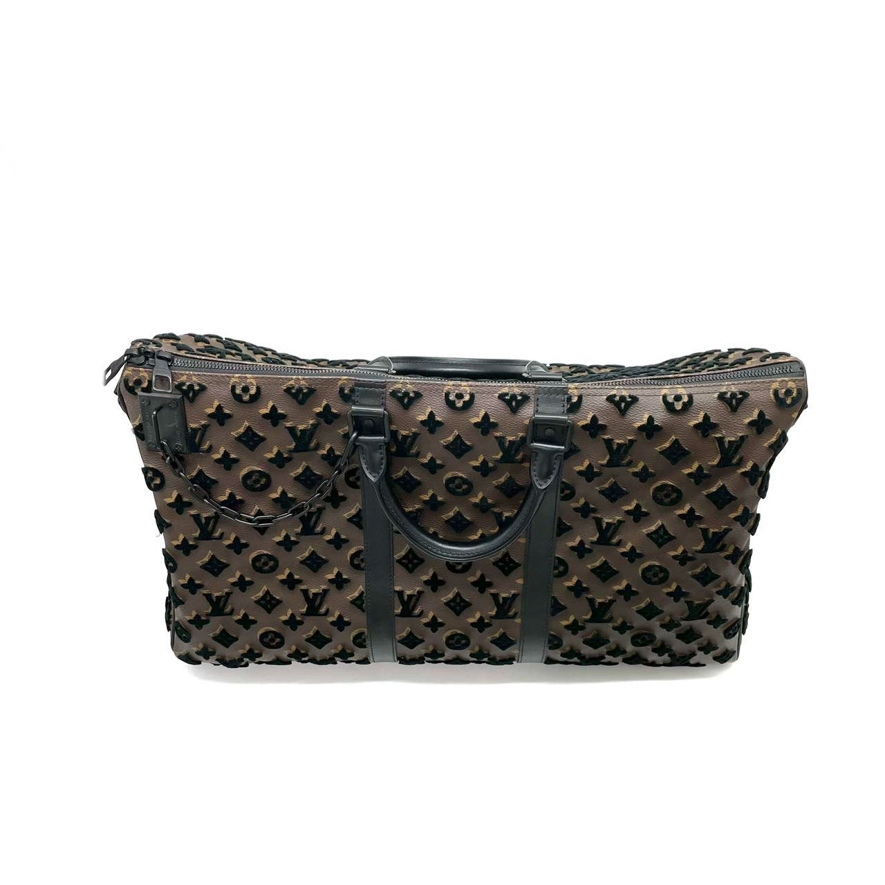 Louis Vuitton Keepall Triangle 50 Monogram Canvas Tufting Black Travel Bag