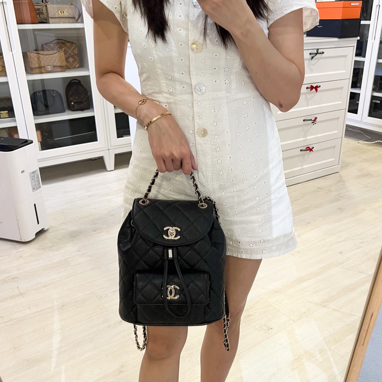 Chanel Duma Small / Medium Backpack in Black Caviar and Lghw ( )