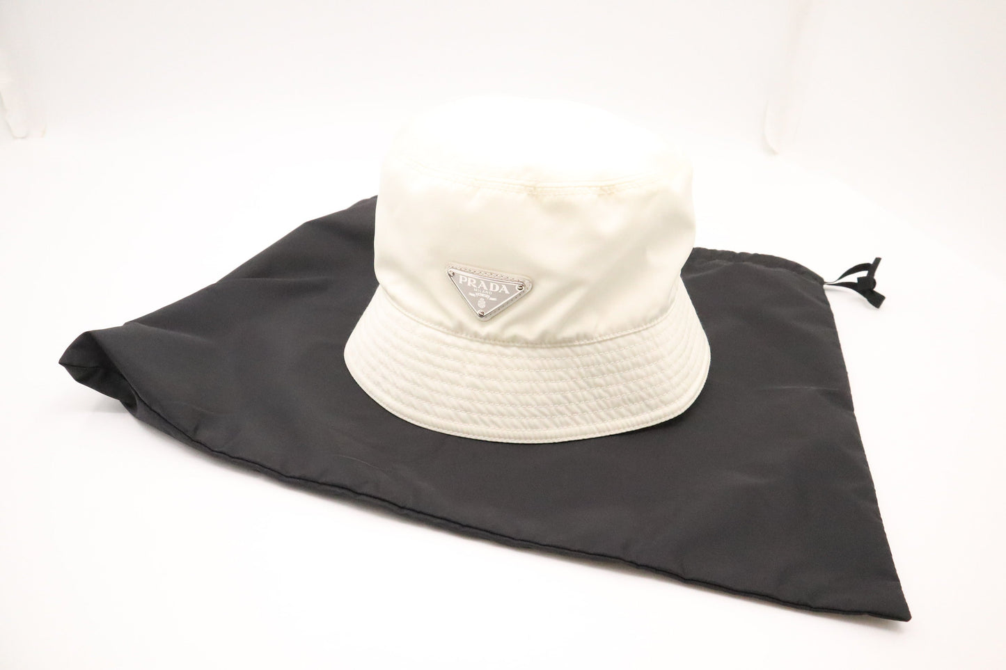 Prada Hat In Re Handbag Nylon White Bucket Bag