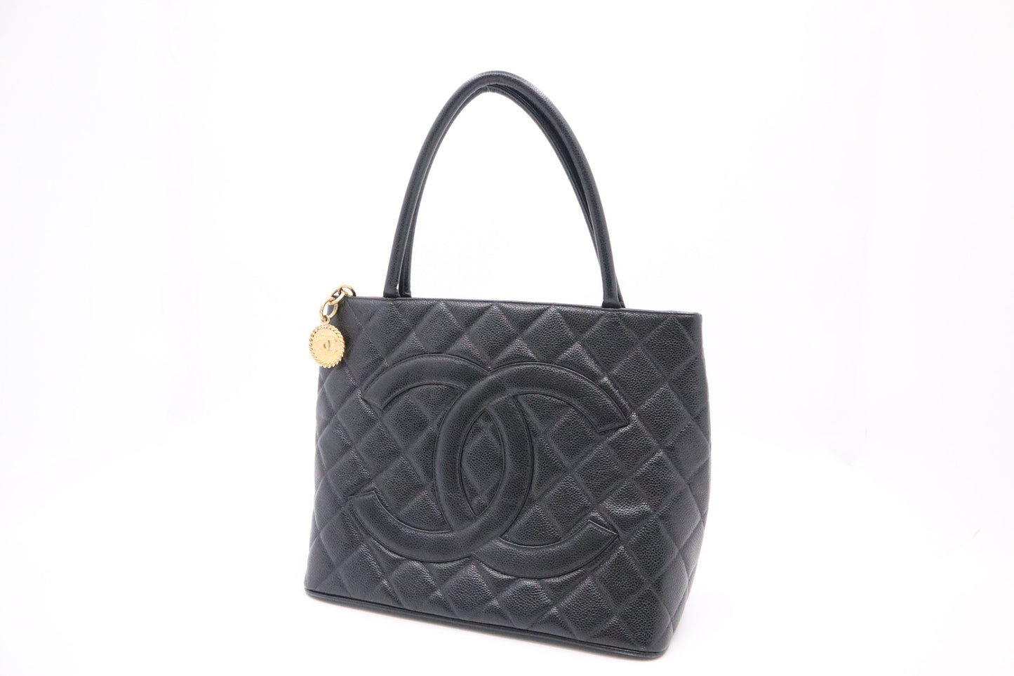 Chanel Medallion Caviar Black Leather Tote Bag Leather 1