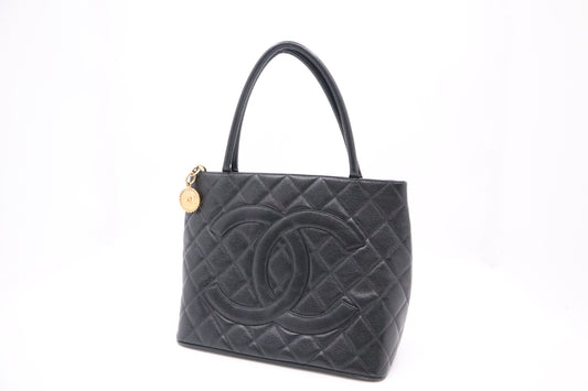 Chanel Medallion Caviar Black Leather Tote Bag Leather 1
