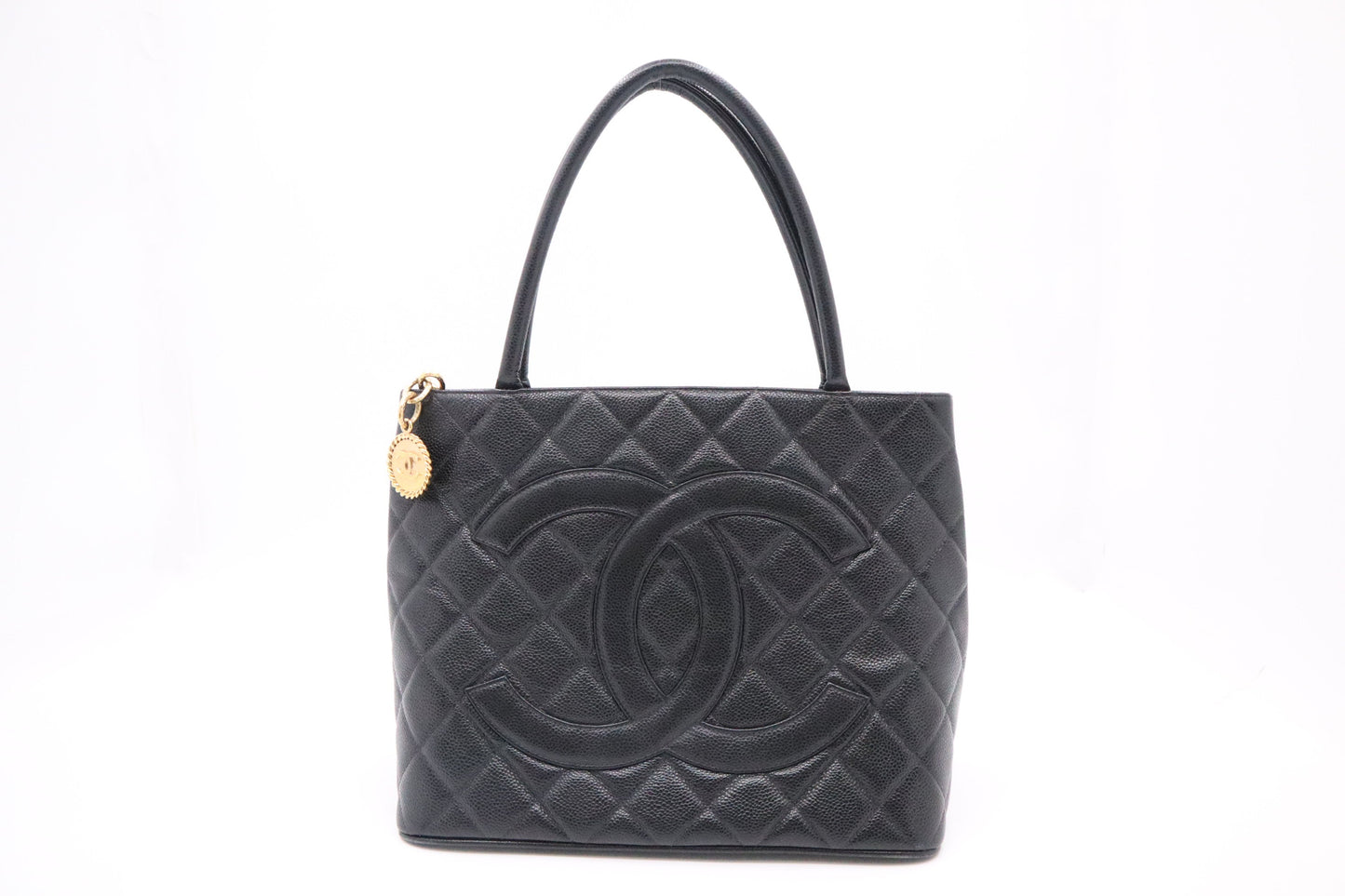 Chanel Medallion Caviar Black Leather Tote Bag Leather 1