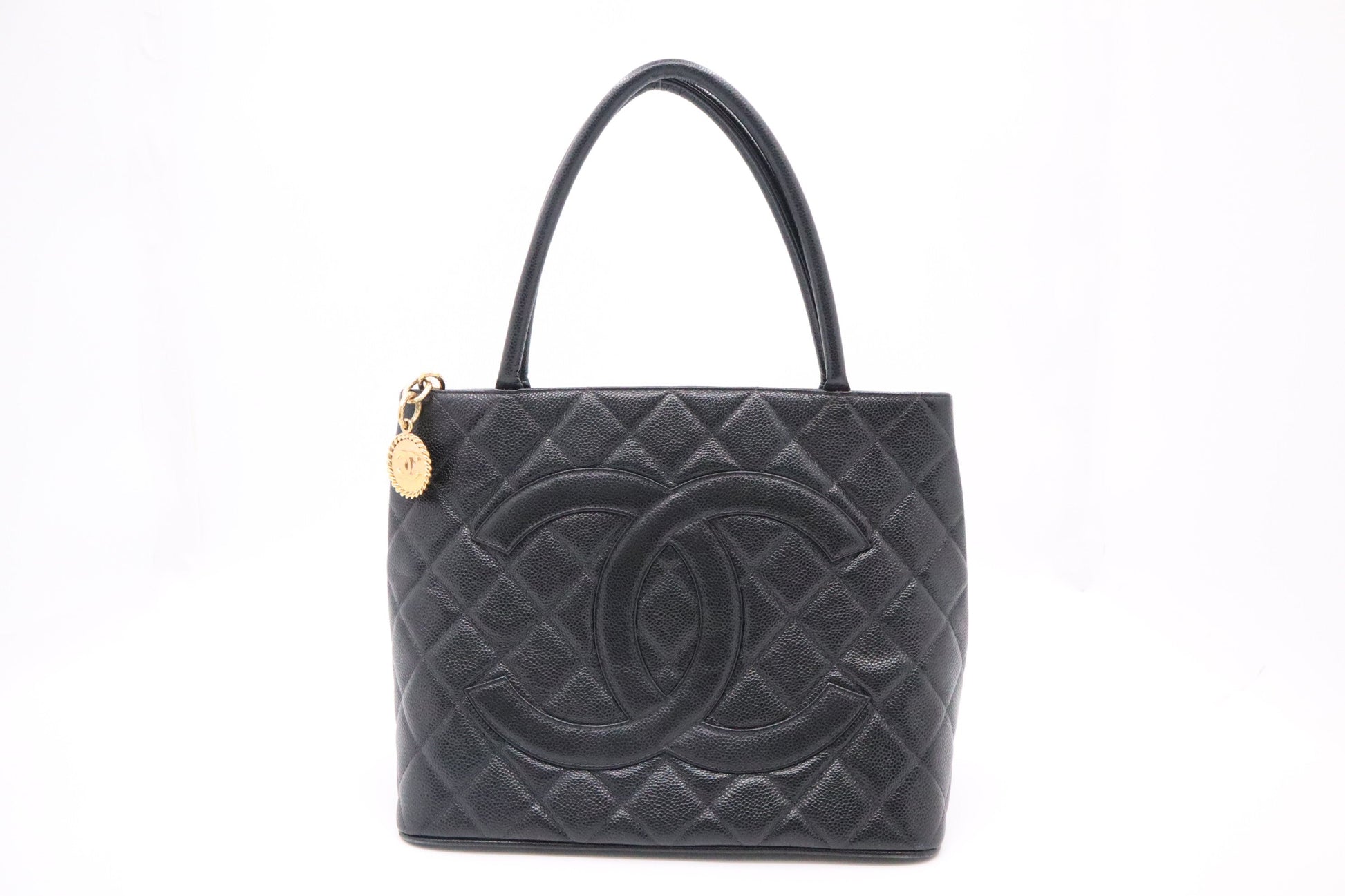 Chanel Medallion Caviar Black Leather Tote Bag Leather 1